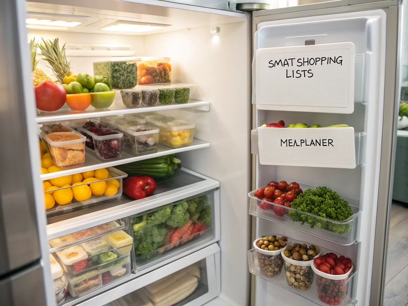 An image of a smart refrigerator's internal camera, capturing the contents of the shelves. The image highlights the inventory management feature.